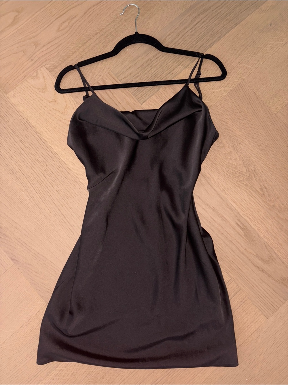 Urban Outfitters Black Satin Cowl Slip Mini Dress